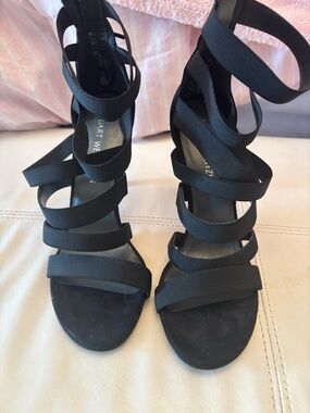 Stuart Weitzman Black Multi-Strap Heeled Sandals